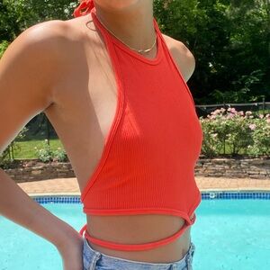 Urban outfitters red strappy halter tie top size Medium/large
